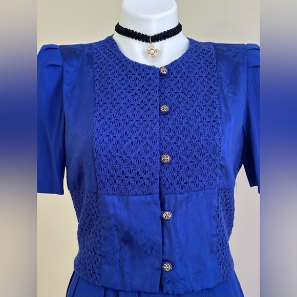 Miss Dorby Royal Blue Vintage Retro 90’s Dress Sz 10P Tie & Zip In Back.. - Picture 2 of 16